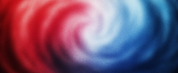 Vibrant blue and red abstract swirls with circular wave gradient and grainy texture create a soft illusionistic center glow