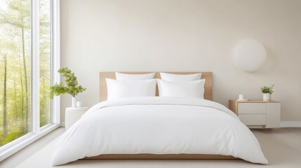 Modern bedroom with large windows overlooking nature