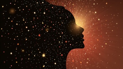Woman's Profile Silhouette Filled with Stars