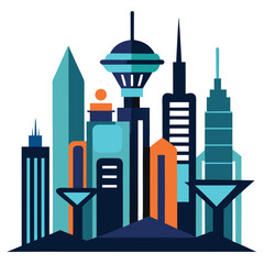 City Skyline Vector Illustration with Buildings and Skyscrapers