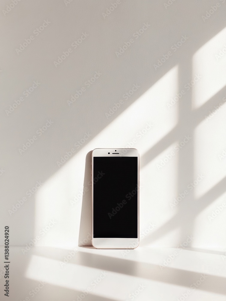 Poster sleek modern smartphone displays minimalist design on clean white surface with soft lighting