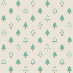 Beautiful Christmas trees vector seamless pattern. Colorful xmas card. Happy New Year or Happy New Year design for background, greeting card, wrapping paper, fabric, textile, wallpaper, stationery.