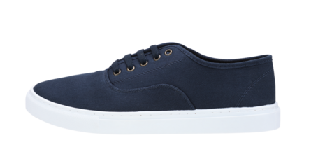 Isolated photo of blue textile sports shoes with white soles for a man.