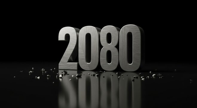 Metal 2080 Numbers on Black Reflective Surface for Future Concepts