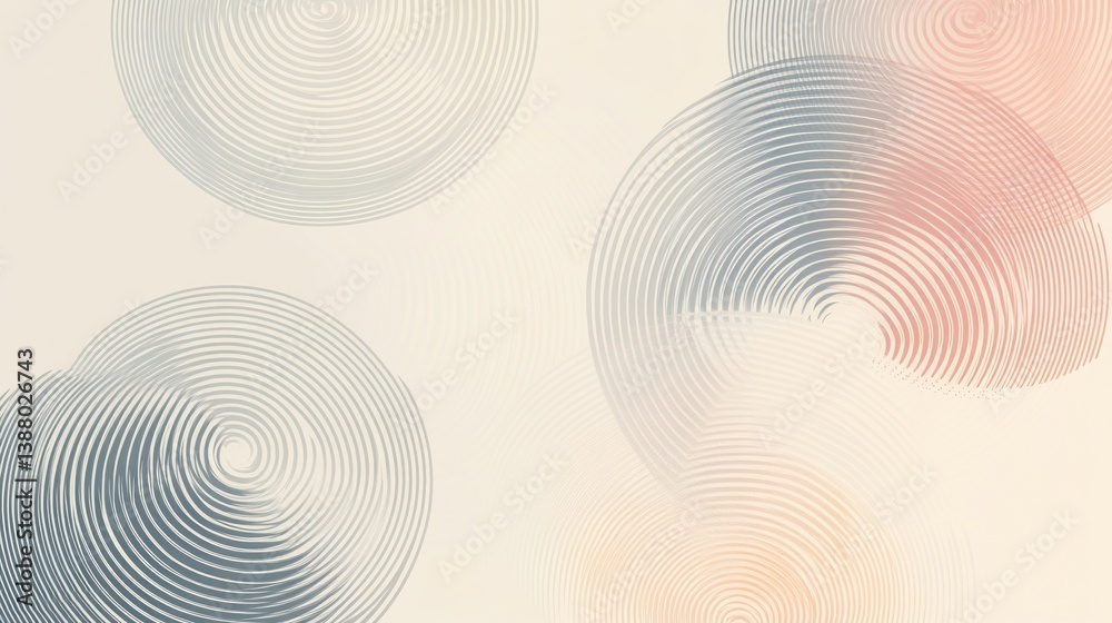 Poster Seamless geometric pattern featuring thin-lined circles in soft neutral gradients creating a modern minimalistic aesthetic