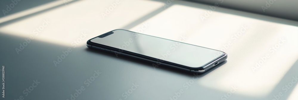 Fototapete sleek modern smartphone resting on a clean white surface with soft diffused lighting in a minimalist