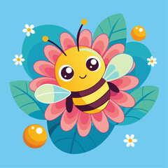 bee, cartoon, cute, flower, flowers, insect, flying, wings, yellow, black, smile, character, bug, blossom, petal, nature, spring, adorable, transparent, backgroundless, sun, vector, illustration, anim