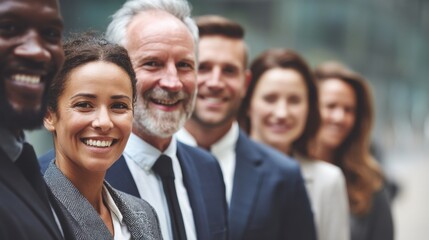Harmony in Corporate Attire: A collective of sharp, professional individuals, each representing a unique facet of expertise and enthusiasm, align seamlessly. Their smiles.