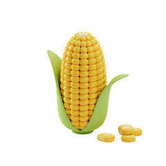 The Corn On The cob With Kernels: 3D Rendering icon isolated on white background
