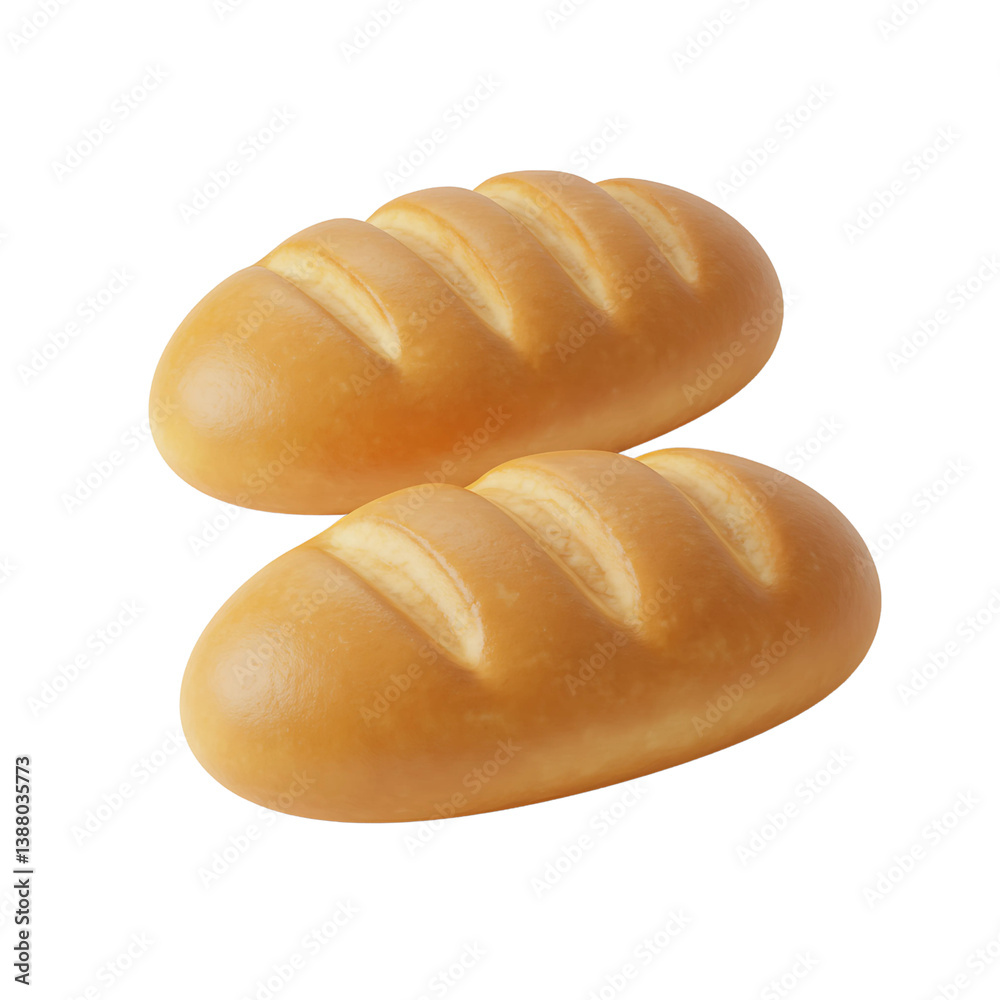 Fototapete two loaves of bread:3d rendering icon isolated on white background