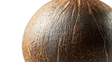 coconut, extreme close-up, textured surface, brown husk, hairy fibers, tropical fruit, macro photography