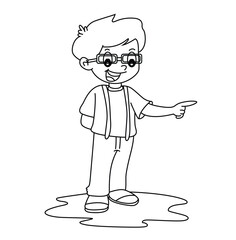 Cute cartoon hand drawn vector funny boy coloring page .