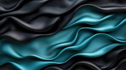 Fototapeta premium Elegant Black and Teal Fabric Waves Design