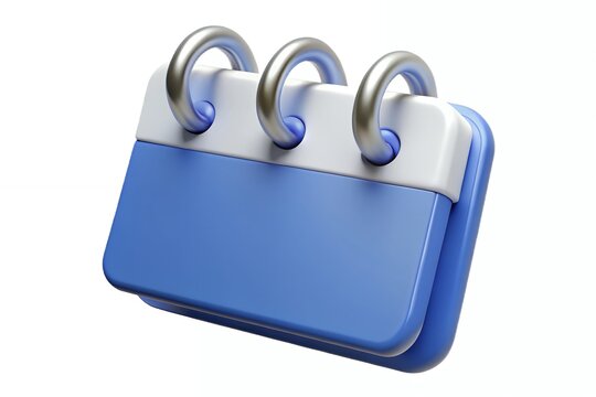 A charming miniature desk calendar, a cheerful blue and white reminder of upcoming events, with sleek silver rings and a smooth, glossy finish.