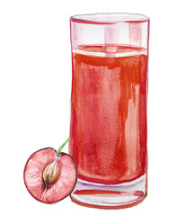 Cherry juice or cocktail isolated on white. Restraunt menu or bar menu concept.