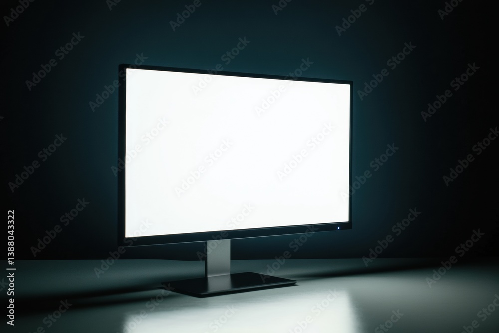Leinwandbilder sleek desktop monitor in a minimalistic workspace illuminated by a bright white screen on a clean su