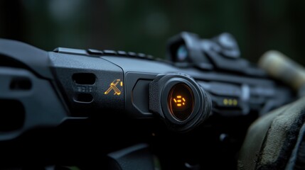 Obraz premium Close-up view of futuristic firearm components