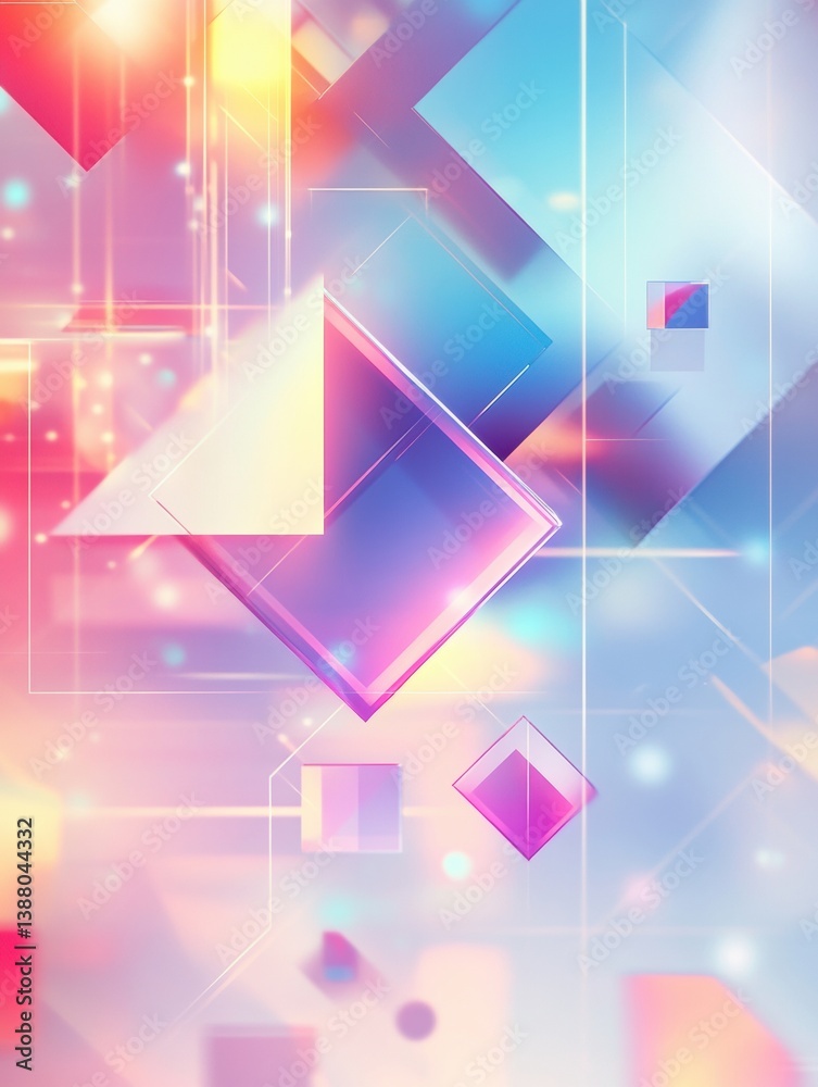 Fototapete Floating geometric elements create a sleek digital abstract background representing work-from-home and futuristic technology vibes