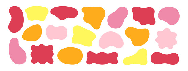 Abstract organic shapes set. Liquid organic blobs illustrations. Curve fluid shapes. Abstract liquid bubbles. Wavy different forms. Soft round pattern background. Round irregular forms.