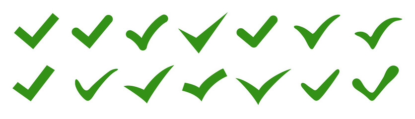 Check mark icons set. Tick icons collection. Isolated green check symbols for design