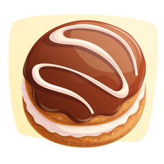 Delicious boucher pastry on a yellow background. The concept of confectionery, baking, cooking. Vector illustration for the design of menus, posters, banners, covers, and advertisements.