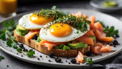 Two pieces of whole grain toast topped with slices of avocado