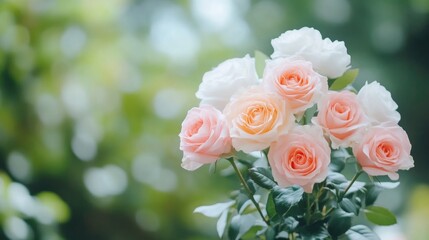 Bouquet of pastel roses in soft focus