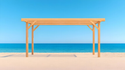 Fototapeta premium Tranquil Tropical Beach with Empty Wooden Structure Under Clear Sky