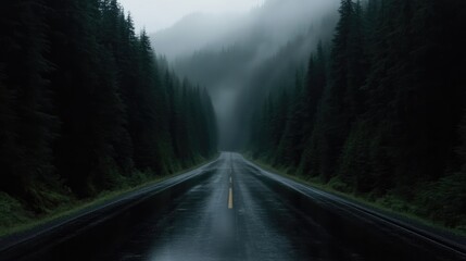 Fototapeta premium Misty mountain road in the rain