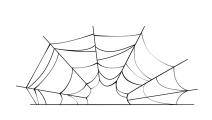 Minimalist spider web corner drawn with clean black lines in flat style on white background. Concept of Halloween, nature, and spooky decor. Vector illustration