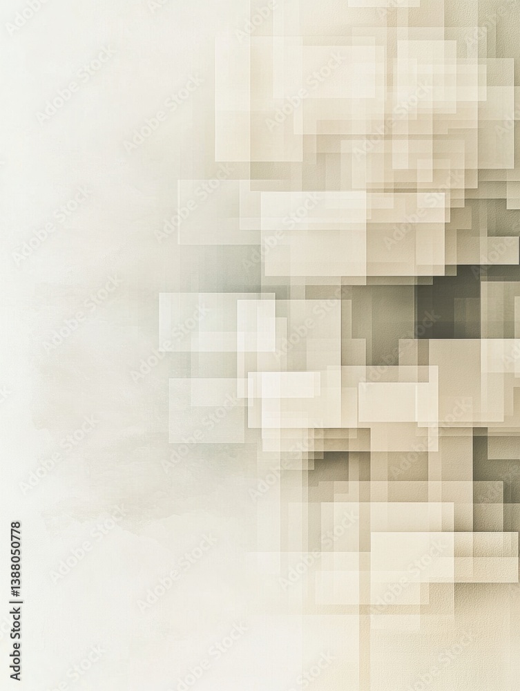 Poster Abstract digital background showcasing structured pixel-like forms in soft neutral shades, creating a modern and futuristic aesthetic