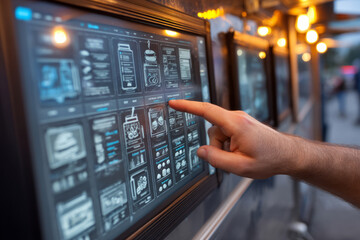 Hand using digital touchscreen to order food