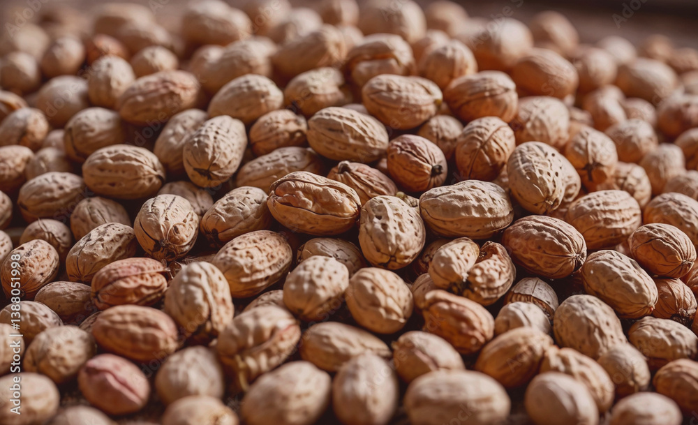 Aufkleber Pile of nuts with a few of them missing. The nuts are brown and have a few holes in them
