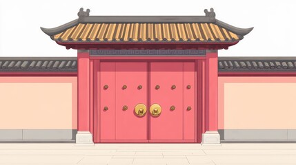 Elegant Red Doors with Traditional Roof Design