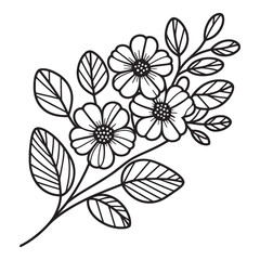 Black and white rose flower coloring page. Hand-drawn flowers patterns.