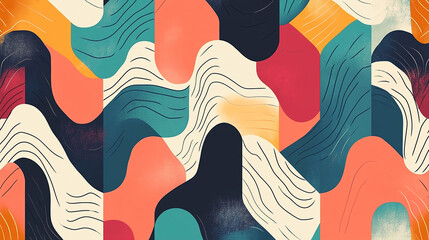Abstract Wavy Geometric Art, Vibrant Modern Design with Flowing Shapes and Bold Colors