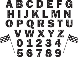 Race Track Alphabet, Road Numbers, Racing Car