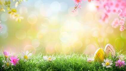 Fototapeta premium Easter grass background with copy space, Easter day background, copy space for text, beautiful