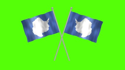 Flag of Antarctica , Cross table Flag of Antarctica  on Green screen chroma key, Antarctica  3D Animation flag waving in the wind isolated on Green Background. 
