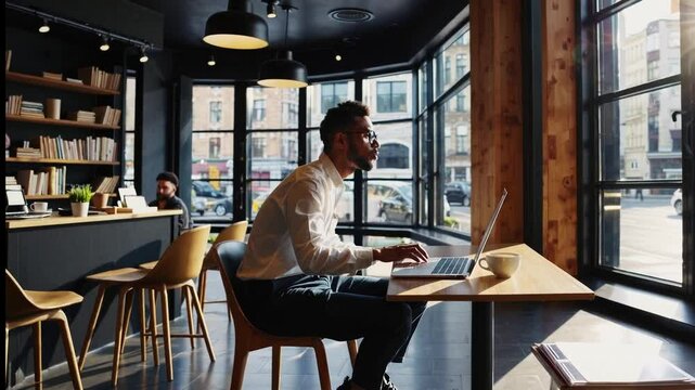 Freelancer  typing on a laptop keyboard in caffee.