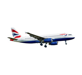 Airplane white and red isolated on white background with clipping path. Element for design.