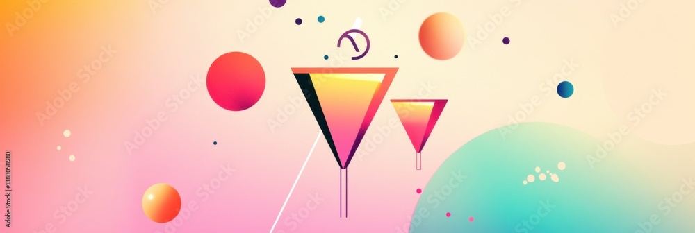 Poster sleek modern party logo featuring abstract celebratory icons with vibrant colors and minimalistic ty