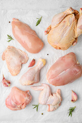 raw meat parts on a light background