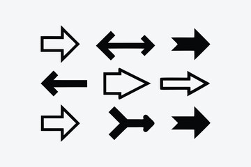Collection of various black directional arrows on a plain background