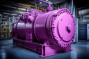 Vibrant industrial machinery stands out in a modern manufacturing facility