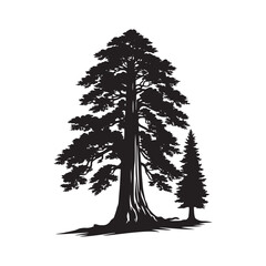 Elegant Vector Silhouette of Redwood Tree: Nature&rsquo;s Majestic Beauty in Detailed Graphic Design - Redwood tree vector - Redwood tree illustration.