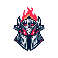 Creative esports vector logo featuring a hellish knight with dynamic flames illuminating its menacing design