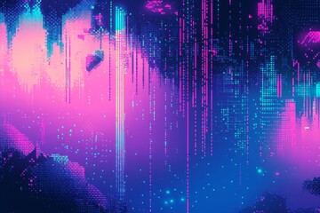 A Neon-Drenched, Cyberpunk Cityscape  A Futuristic Vision of Digital Rain and Abstract Architecture.
