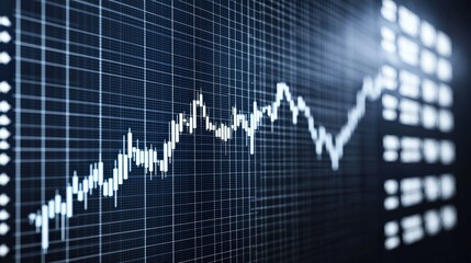A dynamic financial graph displaying a rising trend, illustrating market data and analytics on a digital interface.