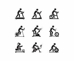 Simple Icons of People Exercising on Various Gym Equipment